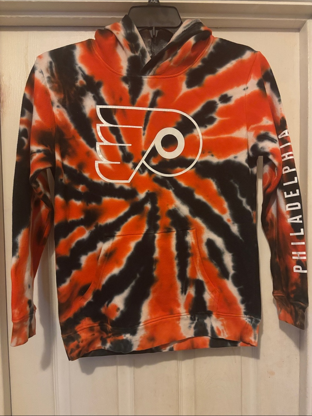 NHL Philadelphia Flyers Orange Black White Tie-Dye Hoodie Youth Large (14-16)
